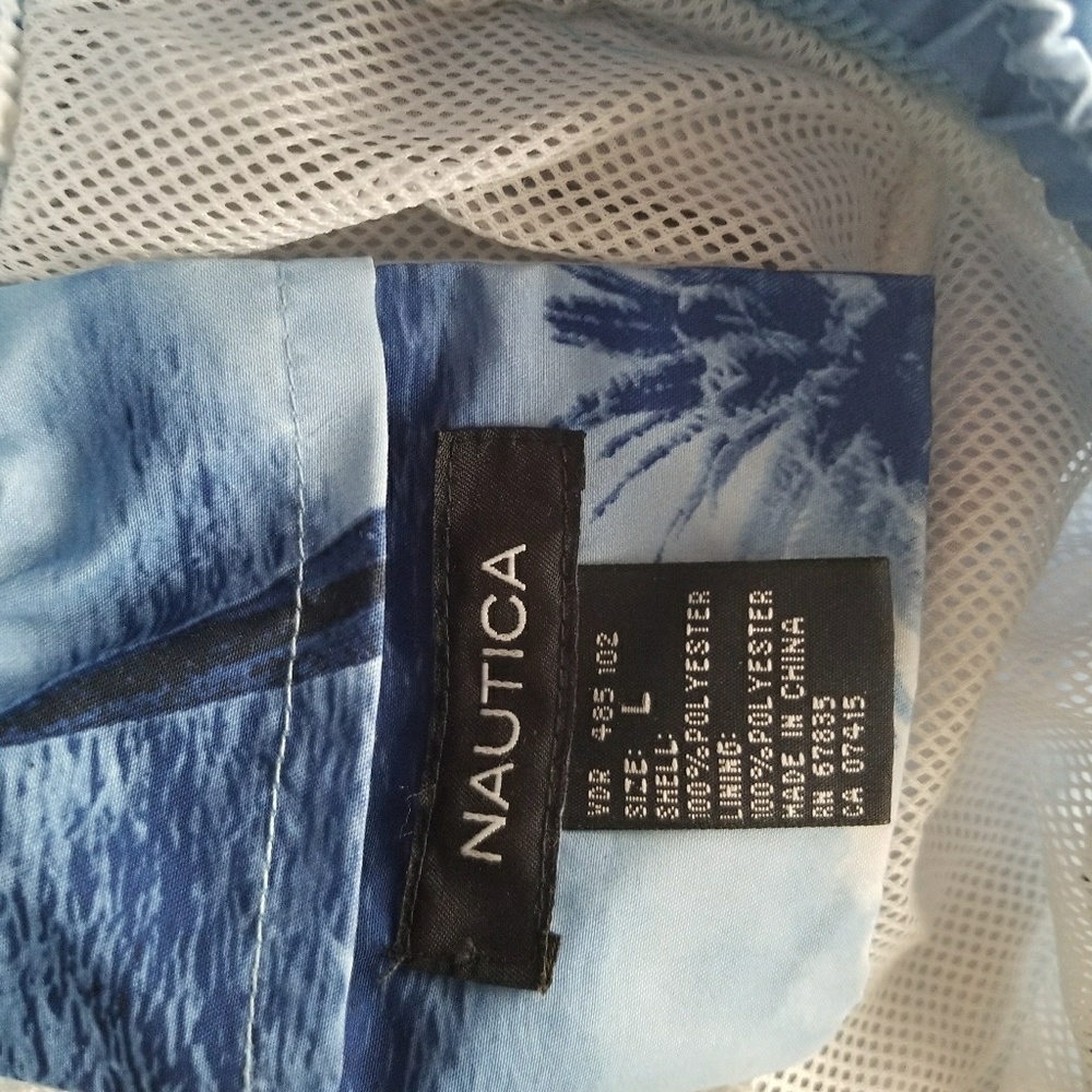Men's Nautica blue/white swim trunks Sz L (Z0348) - Picture 2 of 3